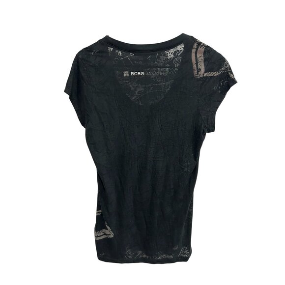 BCBGMaxAzria Burnout Graphic Short Sleeve T-Shirt Black Sz Large Scoop Neck Tee - Picture 2 of 9